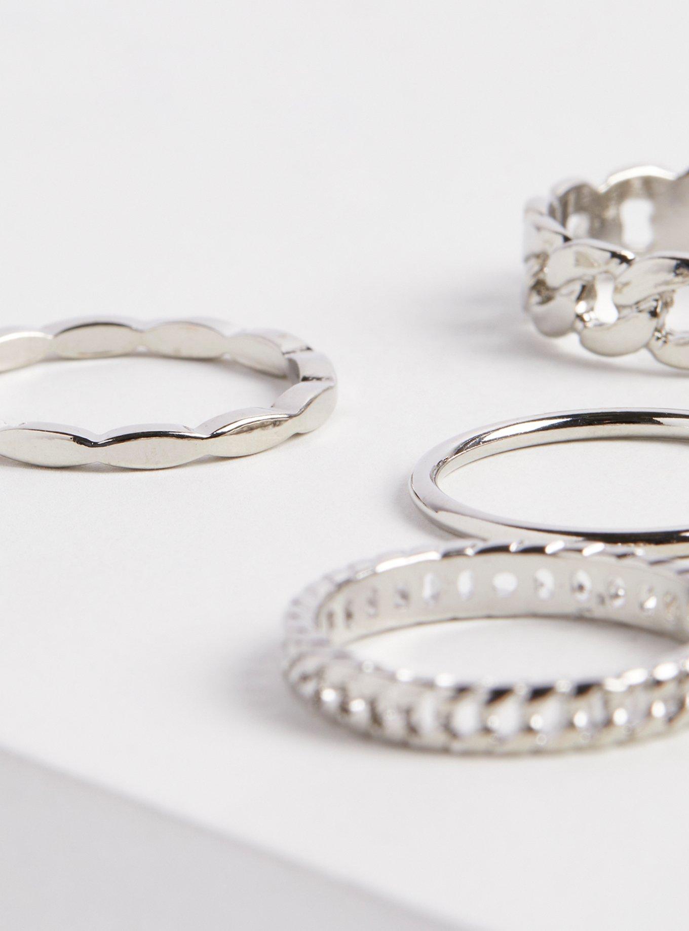 Plus Size Rhinestone Ring Set of 7 - Silver Tone, SILVER, alternate