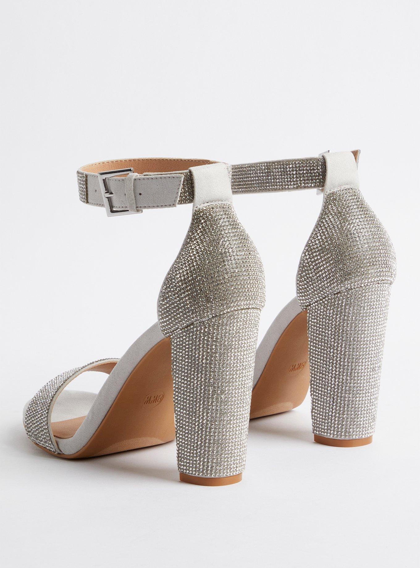 Rhinestone Block Heel - Silver (WW)