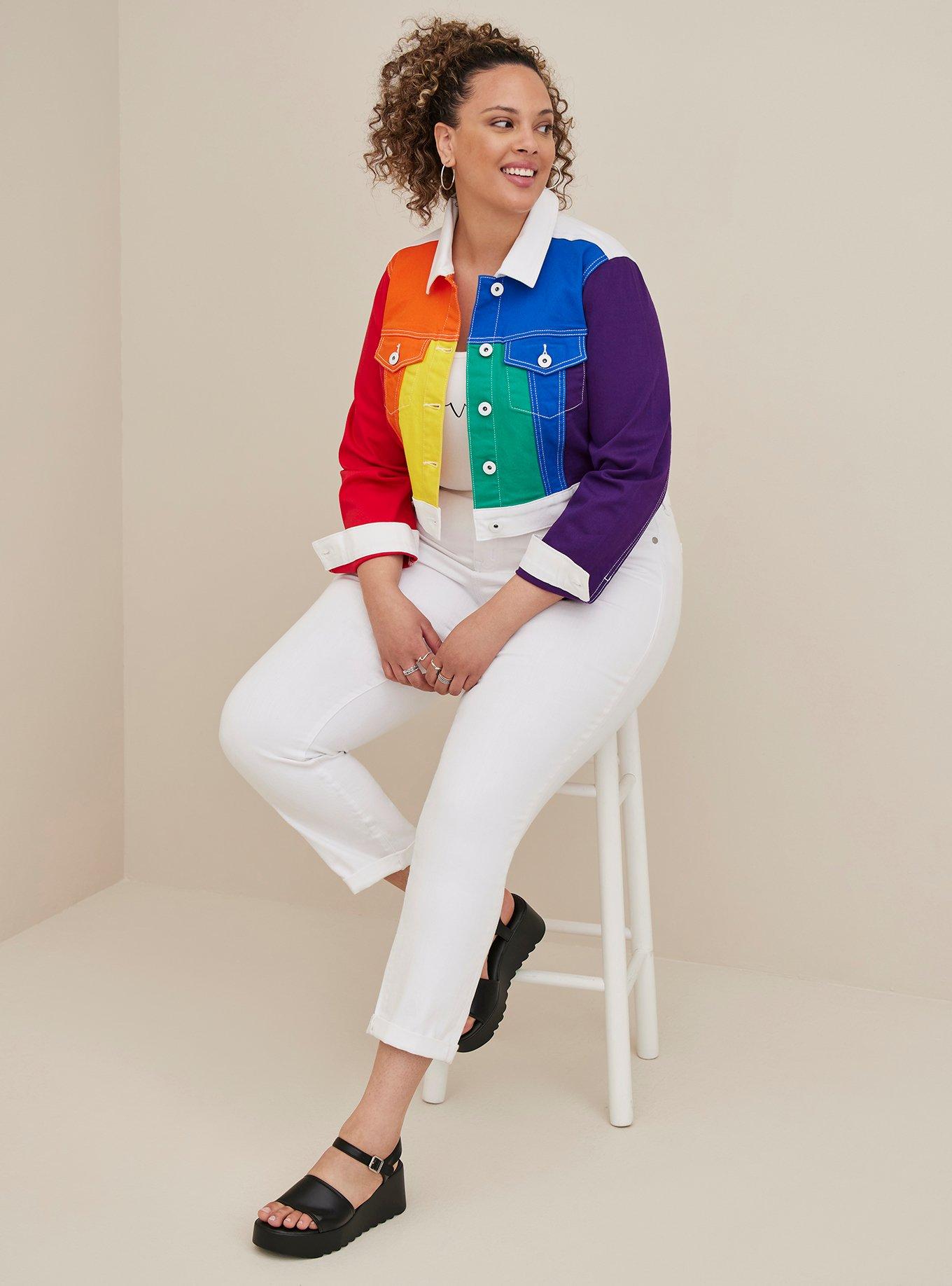 Rainbow denim sale jacket