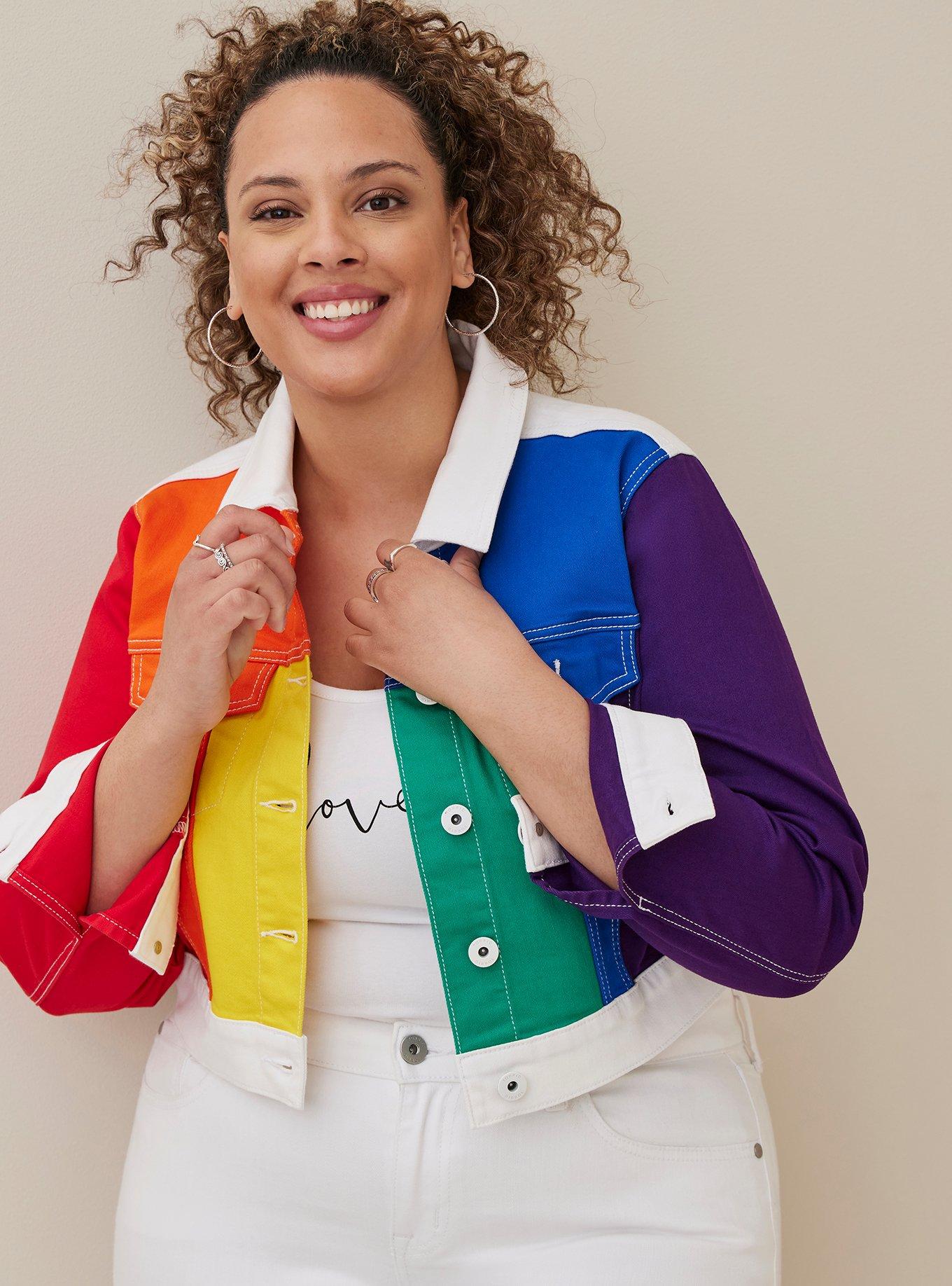 Plus Size Always Proud Denim Jacket Rainbow Torrid