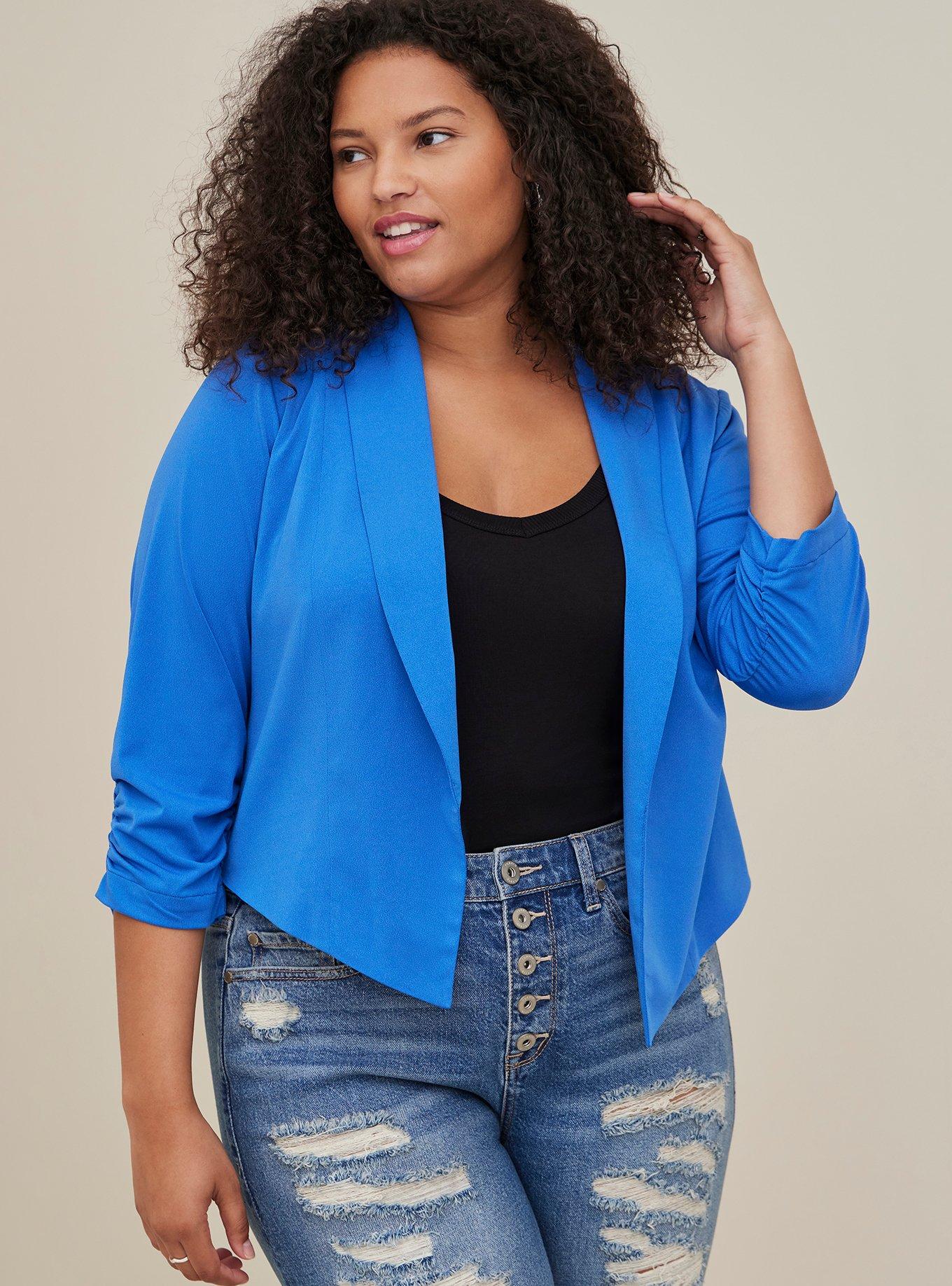 Light Crepe Ruched Sleeve Blazer