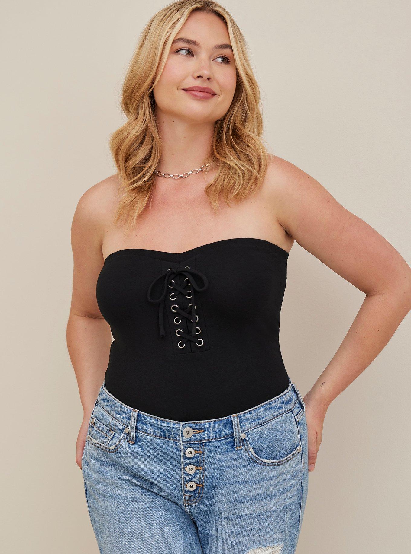 Sexy Boob Tube Top Lade Up Strapless Dress With Long Sleeves And