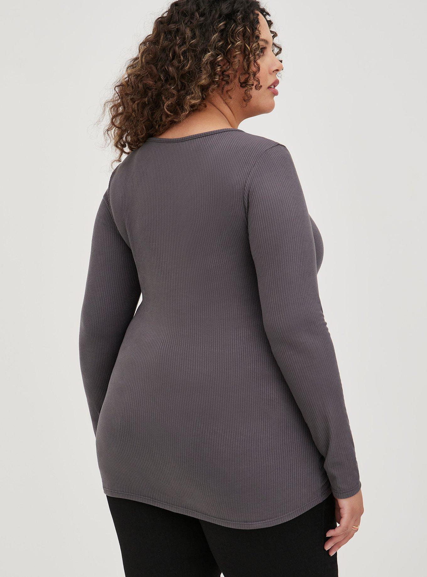 Plus Size Cinch Front Top - Rib Slate, GREY, alternate