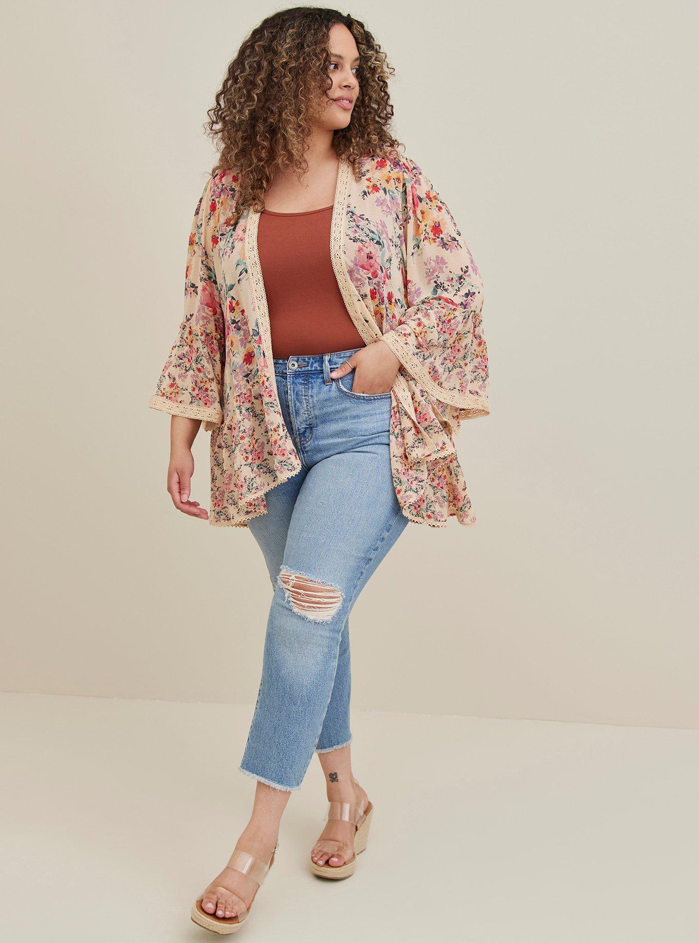 Ruffle Kimono - Chiffon Floral Tan, FLORAL TAUPE, alternate