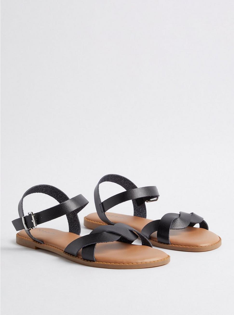 Plus Size Ankle Strap Braided Sandal (WW), BLACK, hi-res