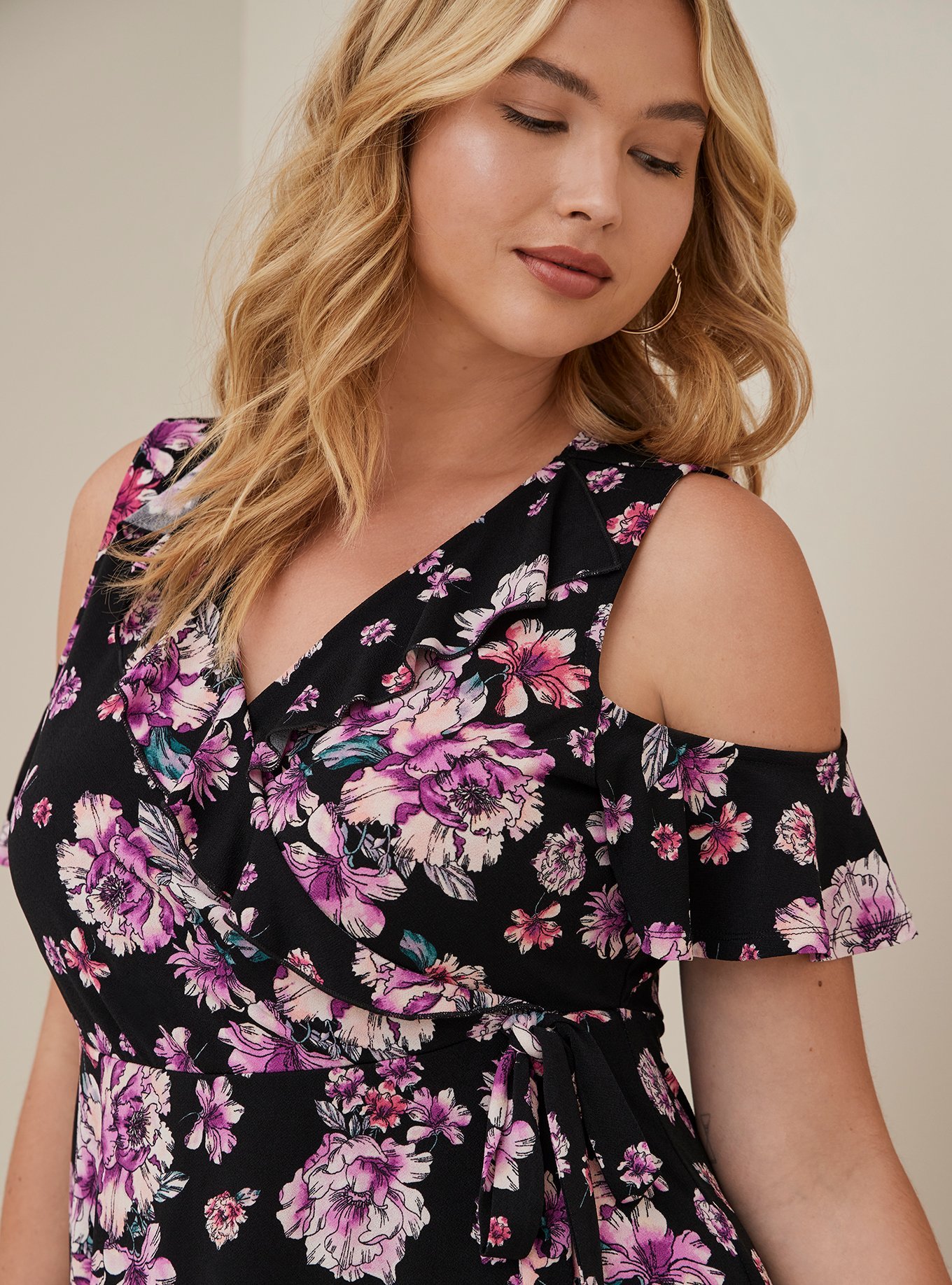 Plus Size - Mini Studio Knit Cold Shoulder Wrap Dress - Torrid