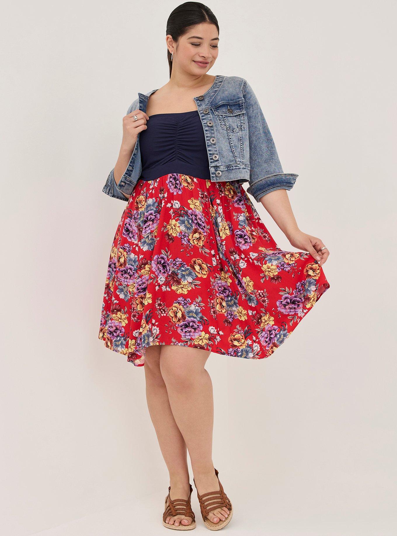 Plus Size Mini Challis Hanky Hem Dress, FLORAL MULTI, hi-res