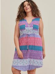 Mini Textured Rayon Shirt Dress, MEDALLION PURPLE, alternate