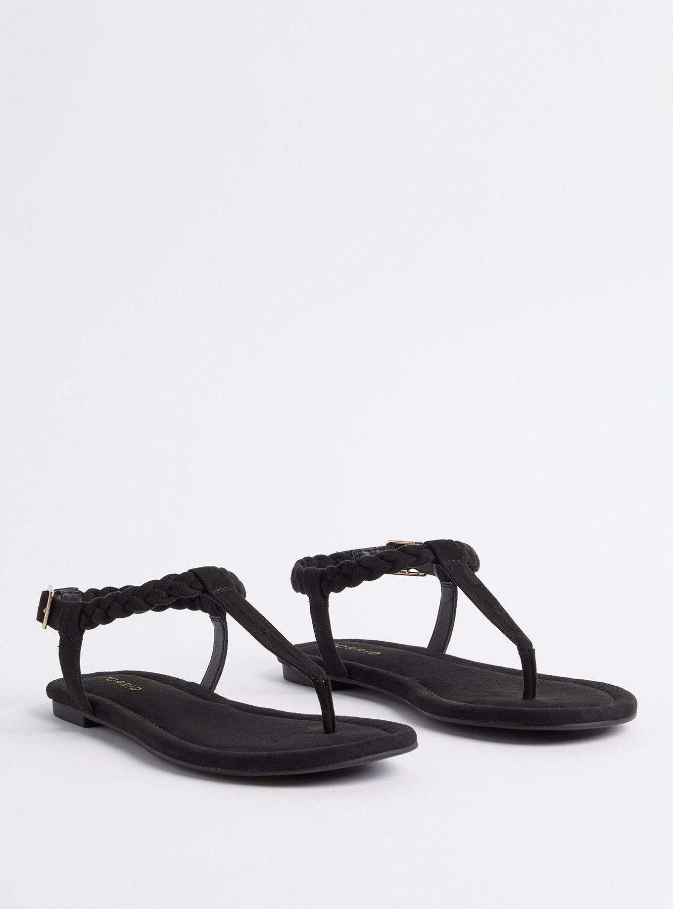 Braided T-Strap Sandal (WW), BLACK, hi-res