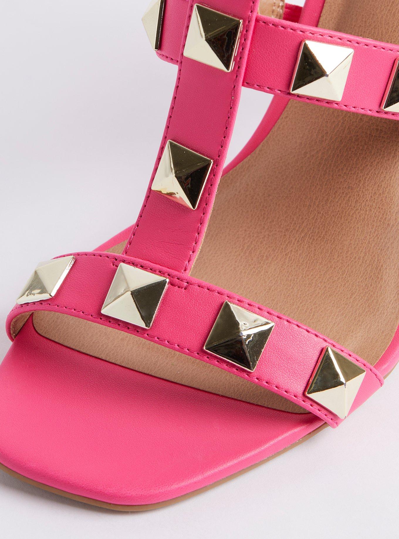 Plus Size Studded Cage Stiletto Heel Sandal (WW), PINK, alternate