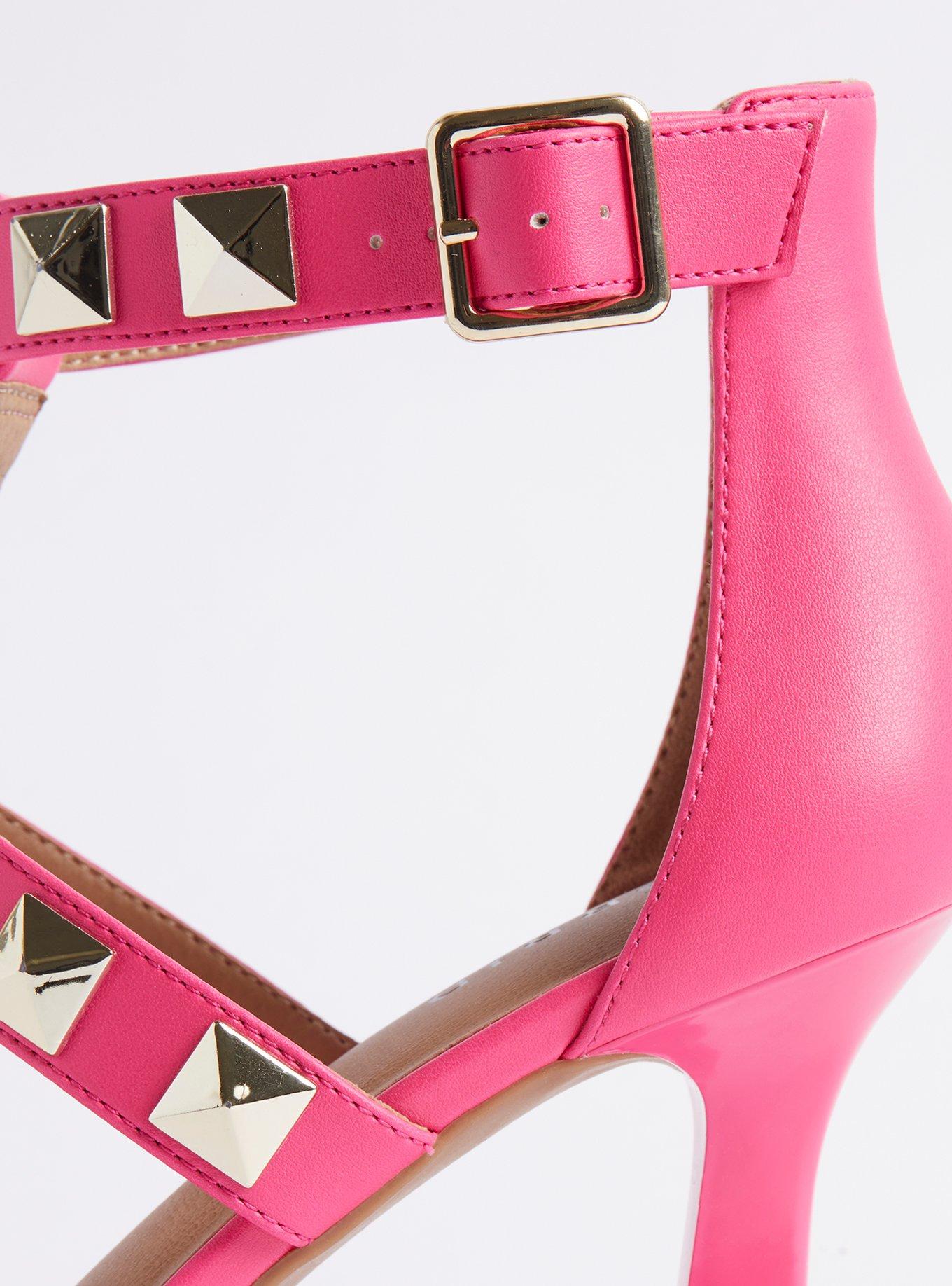 Plus Size Studded Cage Stiletto Heel Sandal (WW), PINK, alternate