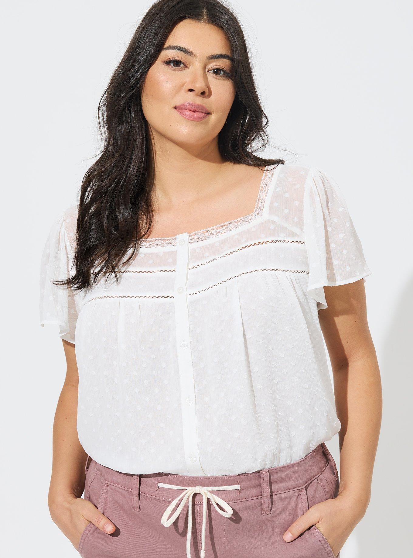 Chiffon Clip Dot Button-Front Blouse, CLOUD DANCER, hi-res