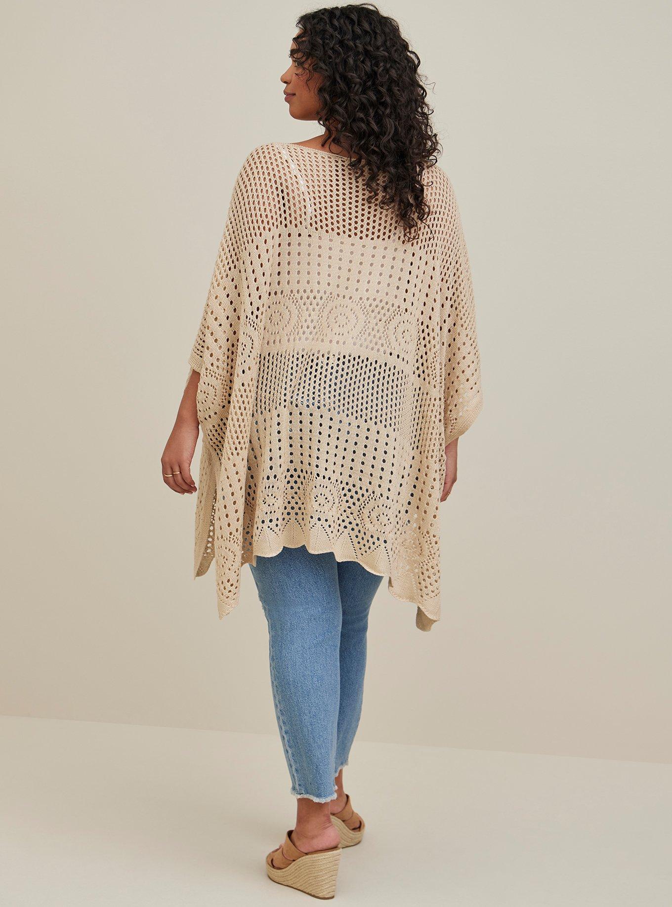 TORRID CREAM KNIT CHIFFON CROCHET online TRIM SWEATER