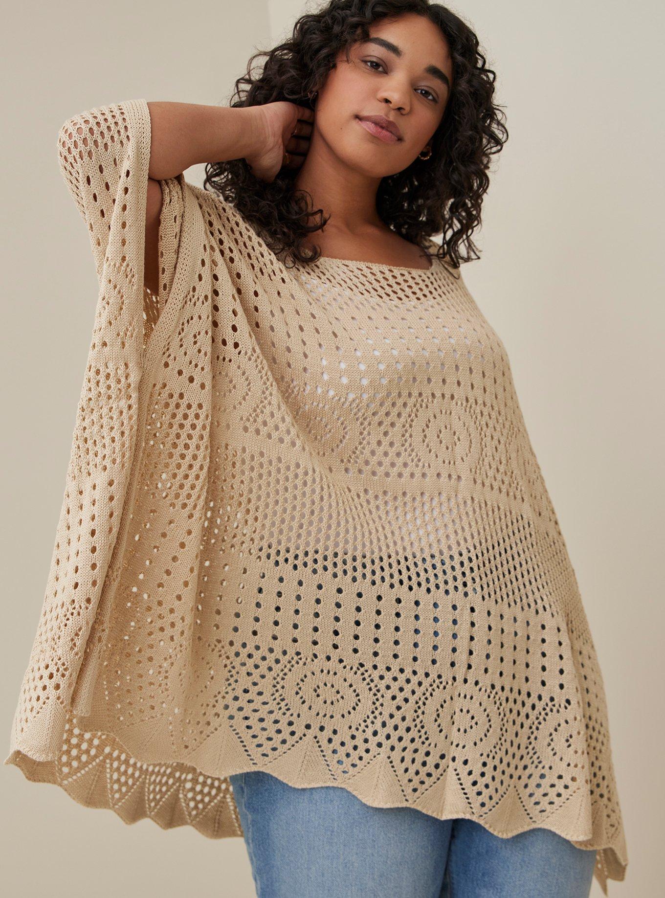 TORRID CREAM KNIT CHIFFON CROCHET online TRIM SWEATER