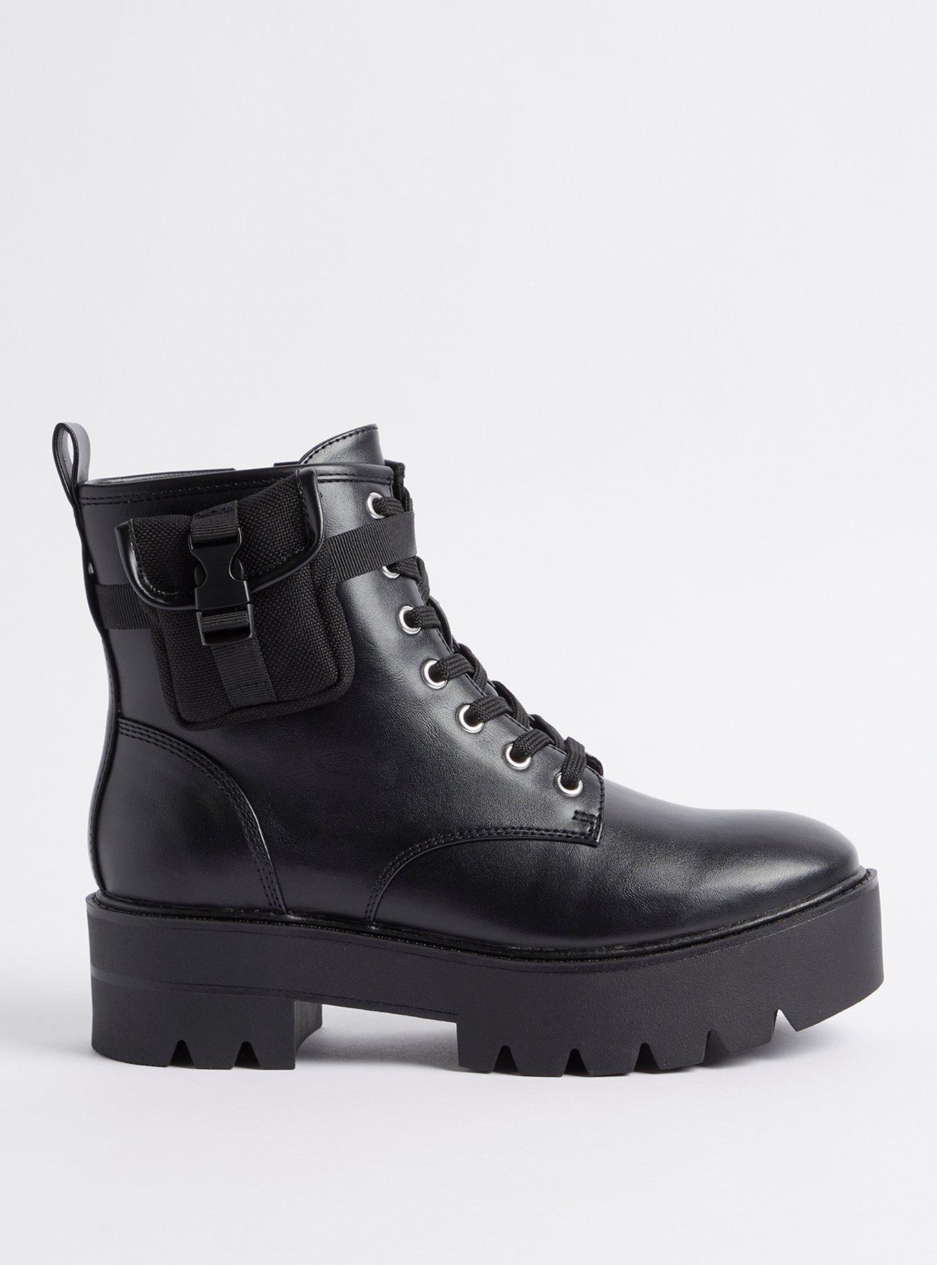 Plus Size Mini Pouch Combat Bootie (WW), BLACK, alternate