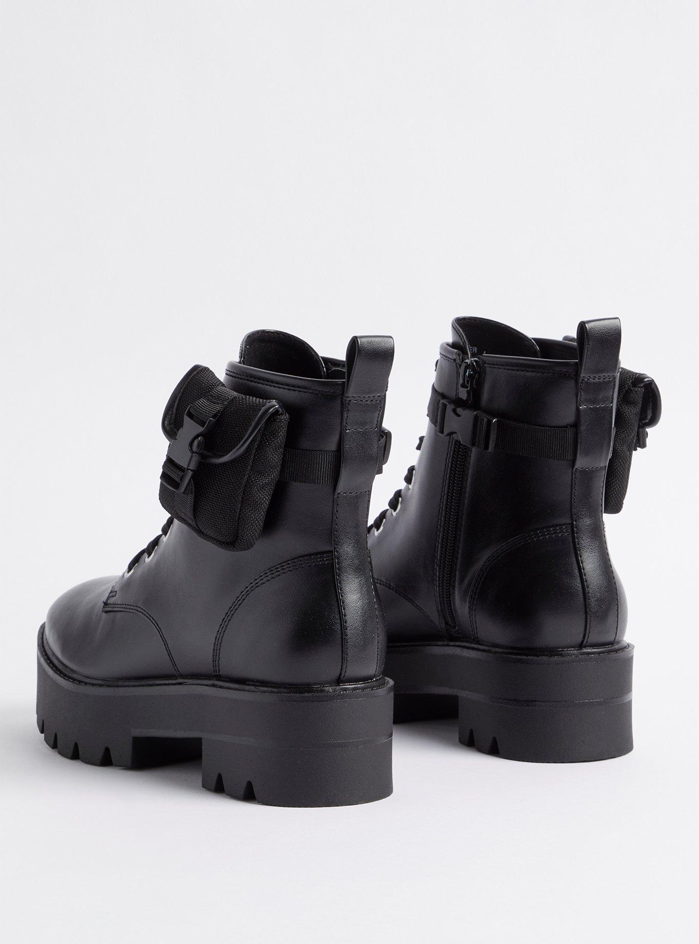 Plus Size Mini Pouch Combat Bootie (WW), BLACK, alternate