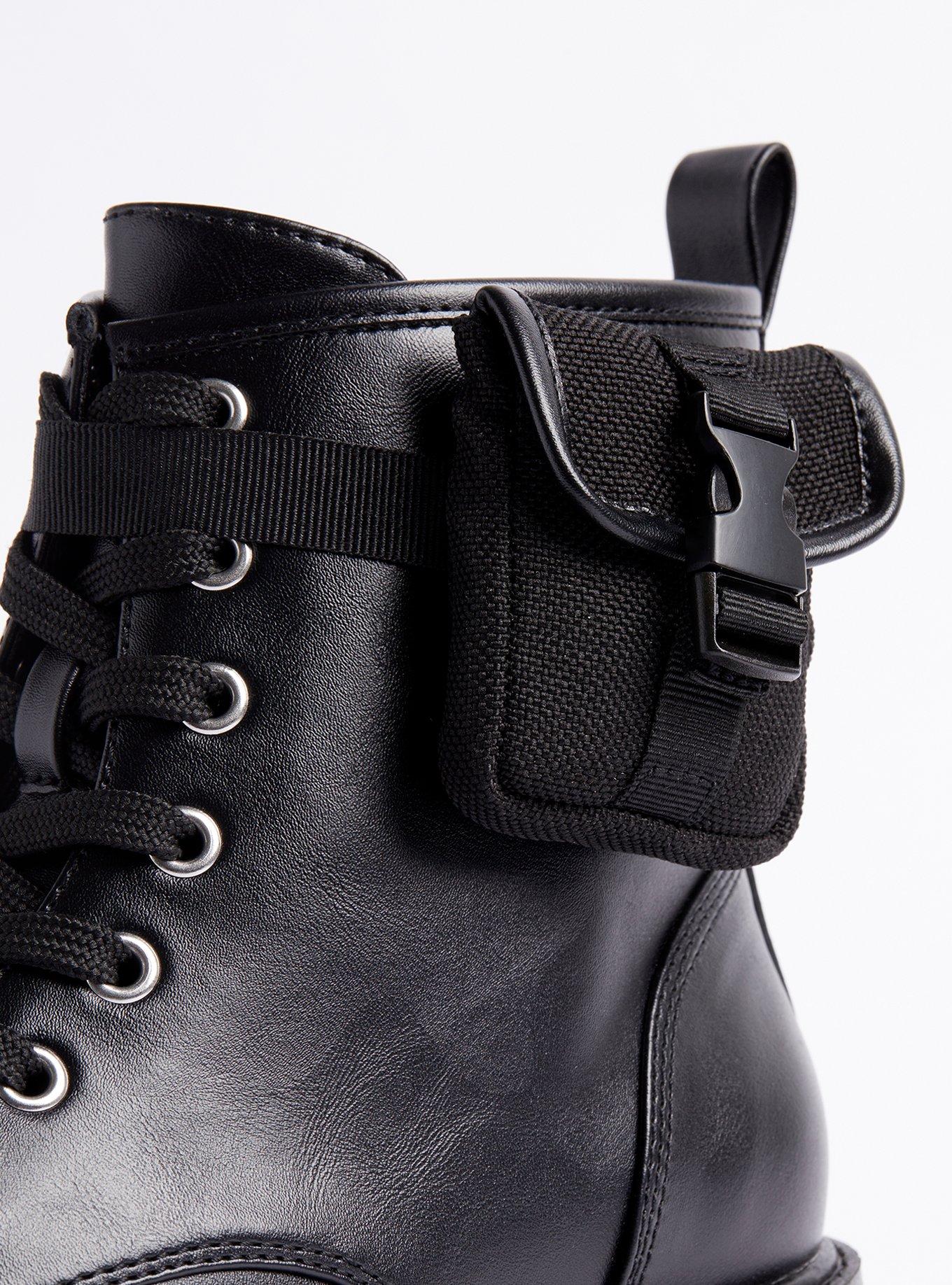 Plus Size Mini Pouch Combat Bootie (WW), BLACK, alternate