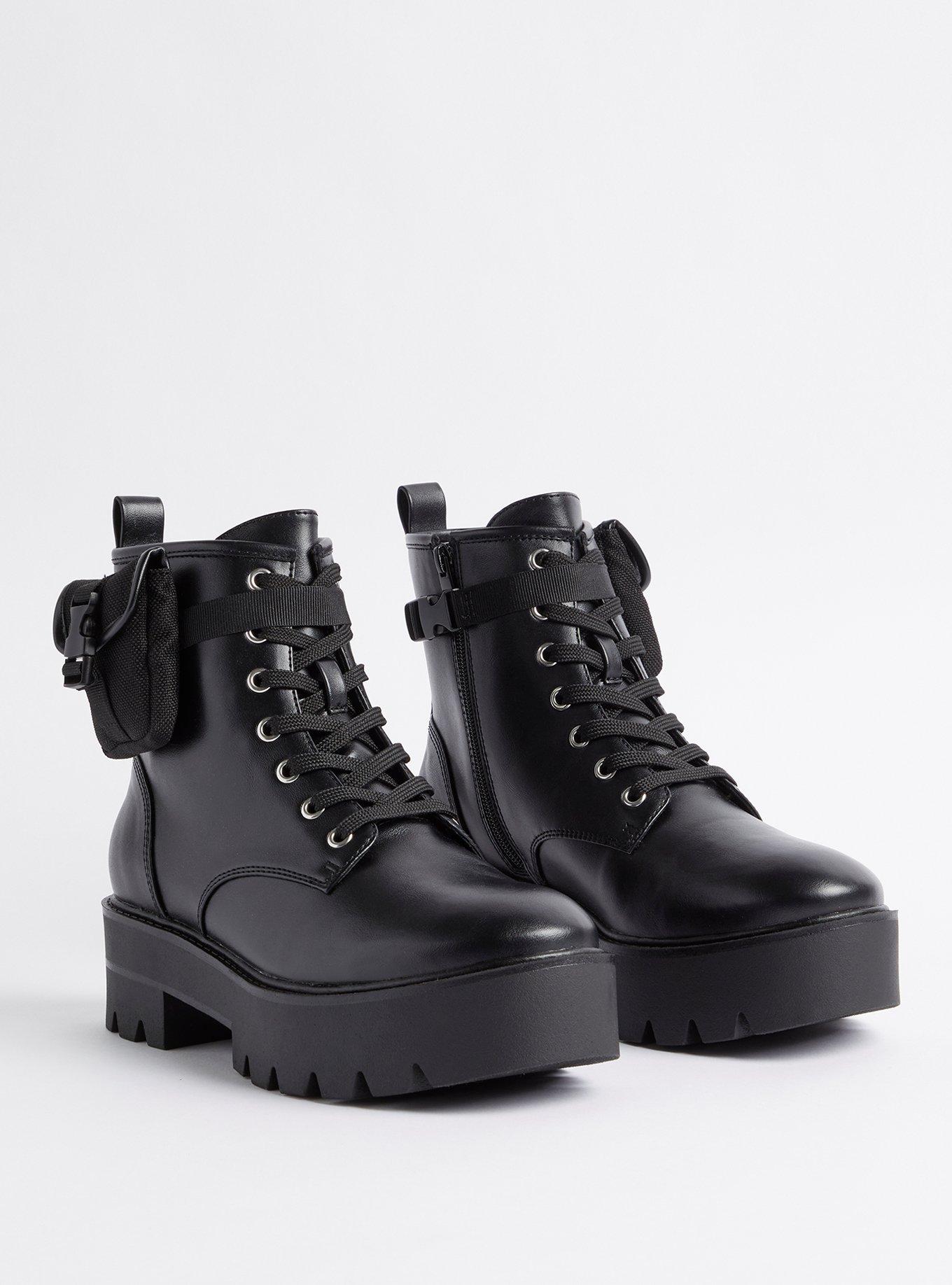 Plus Size Mini Pouch Combat Bootie (WW), BLACK, hi-res