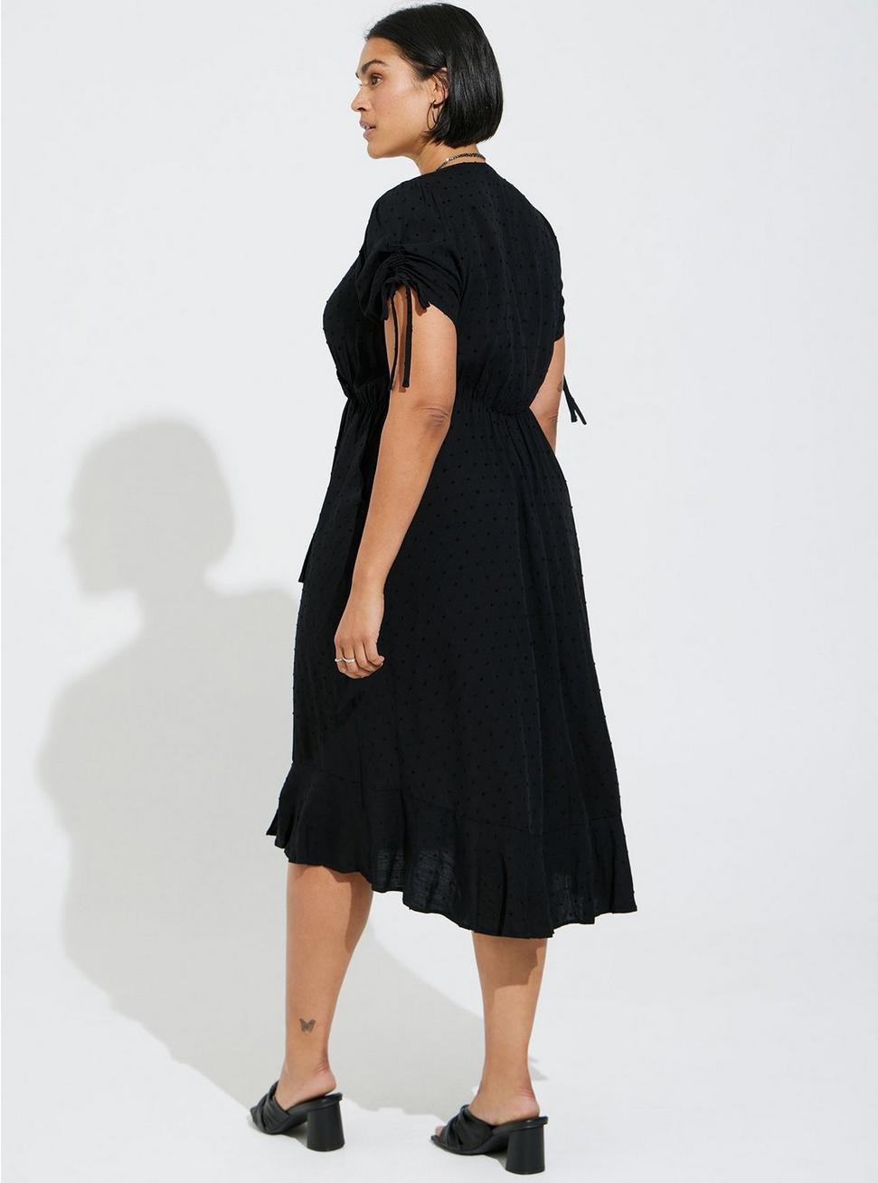 Midi Swiss Linen Surplice Dress, DEEP BLACK, alternate