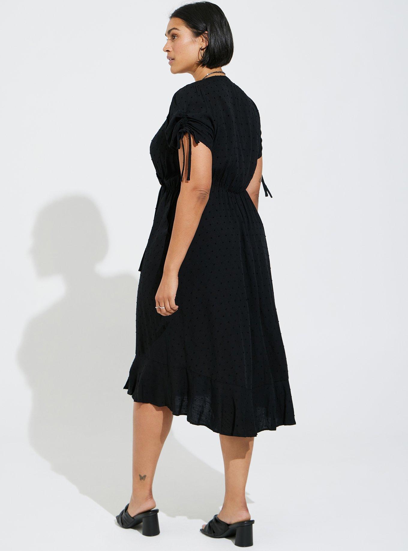 Plus Size Midi Swiss Linen Surplice Dress, DEEP BLACK, alternate