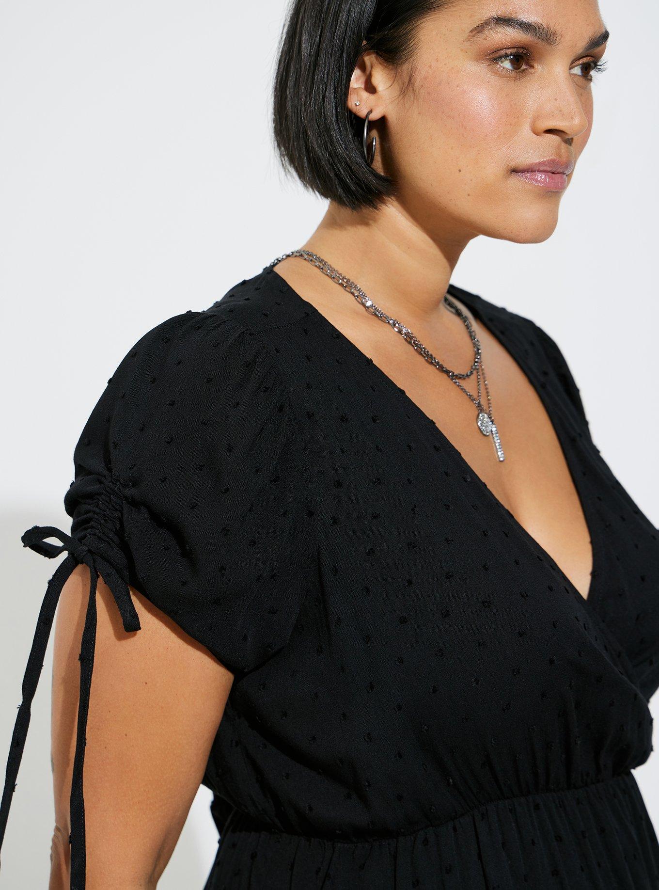 Plus Size Midi Swiss Linen Surplice Dress, DEEP BLACK, alternate