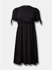 Midi Swiss Linen Surplice Dress, DEEP BLACK, hi-res
