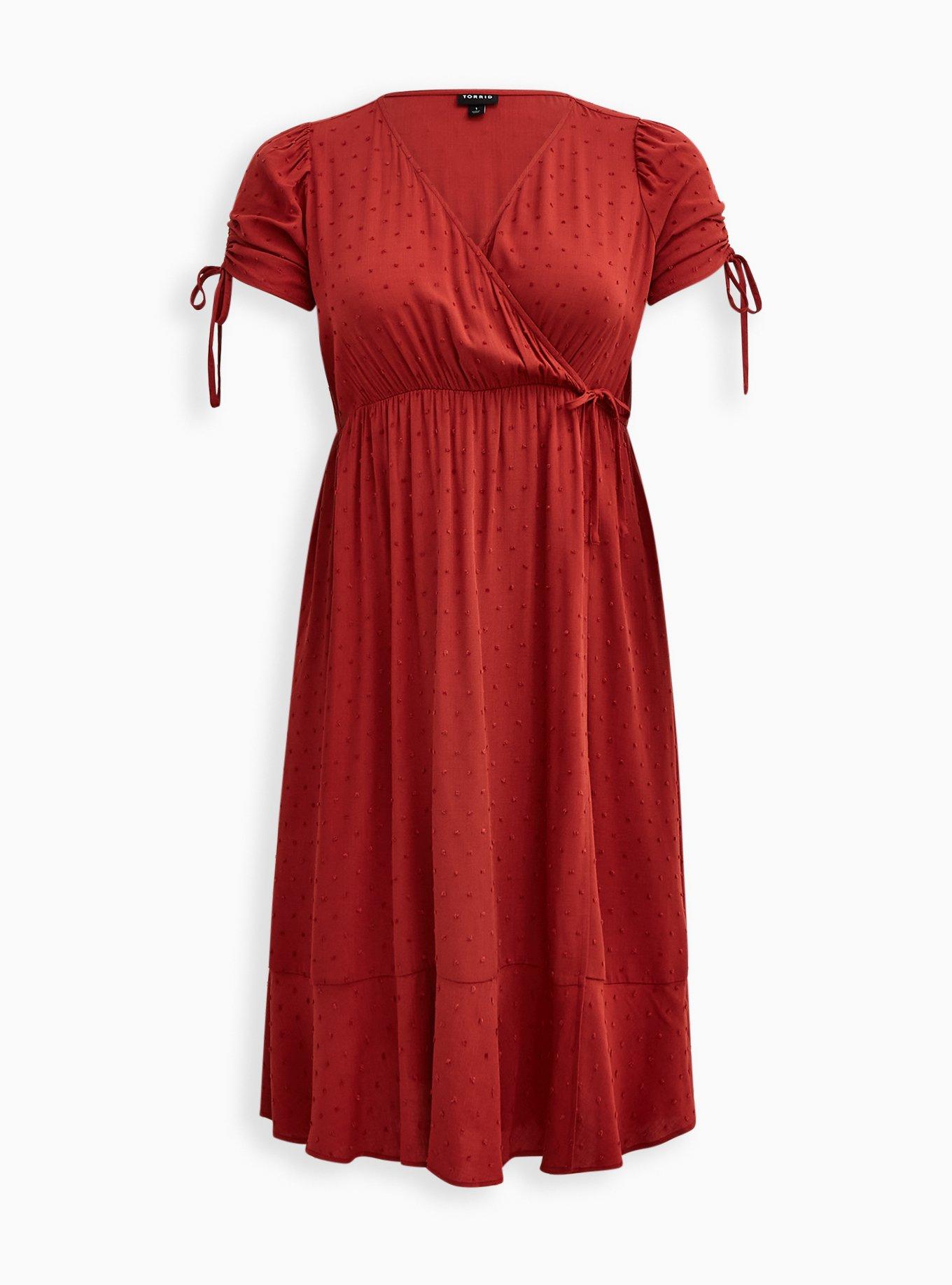 TORRID 40530000 Midi Flora Clip Dot Lace Up Smocked Dress 3 (22 - 24) 3X  Red