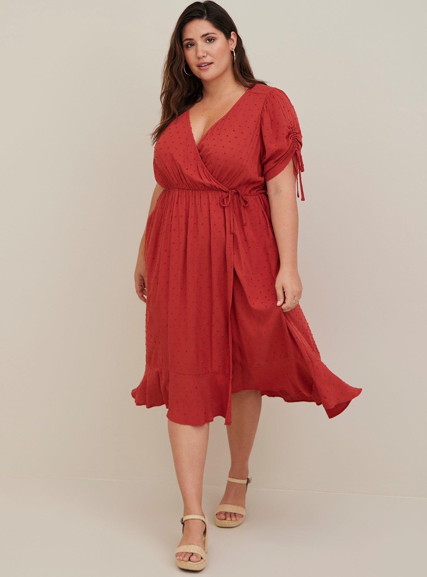 Midi Swiss Linen Surplice Dress, Torrid Online Shopping