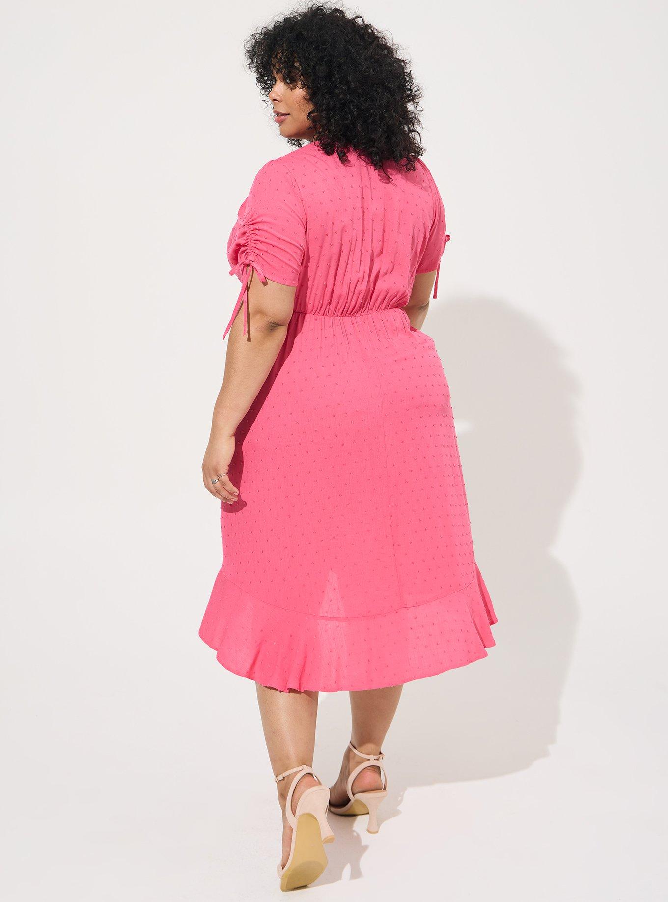 Torrid Honeysuckle Pink High Low Surplice Midi Dress Plus Size 2X, 18/20