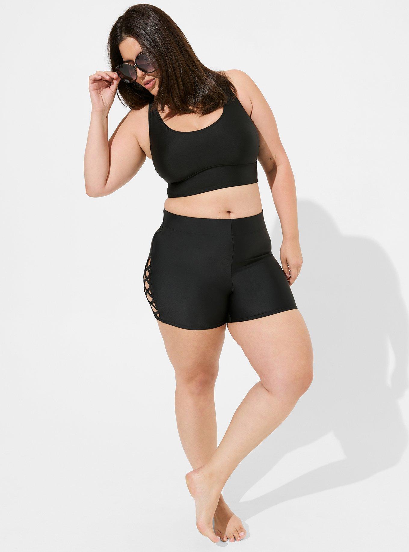 Plus Size - Strappy Side Swim Short - Black - Torrid