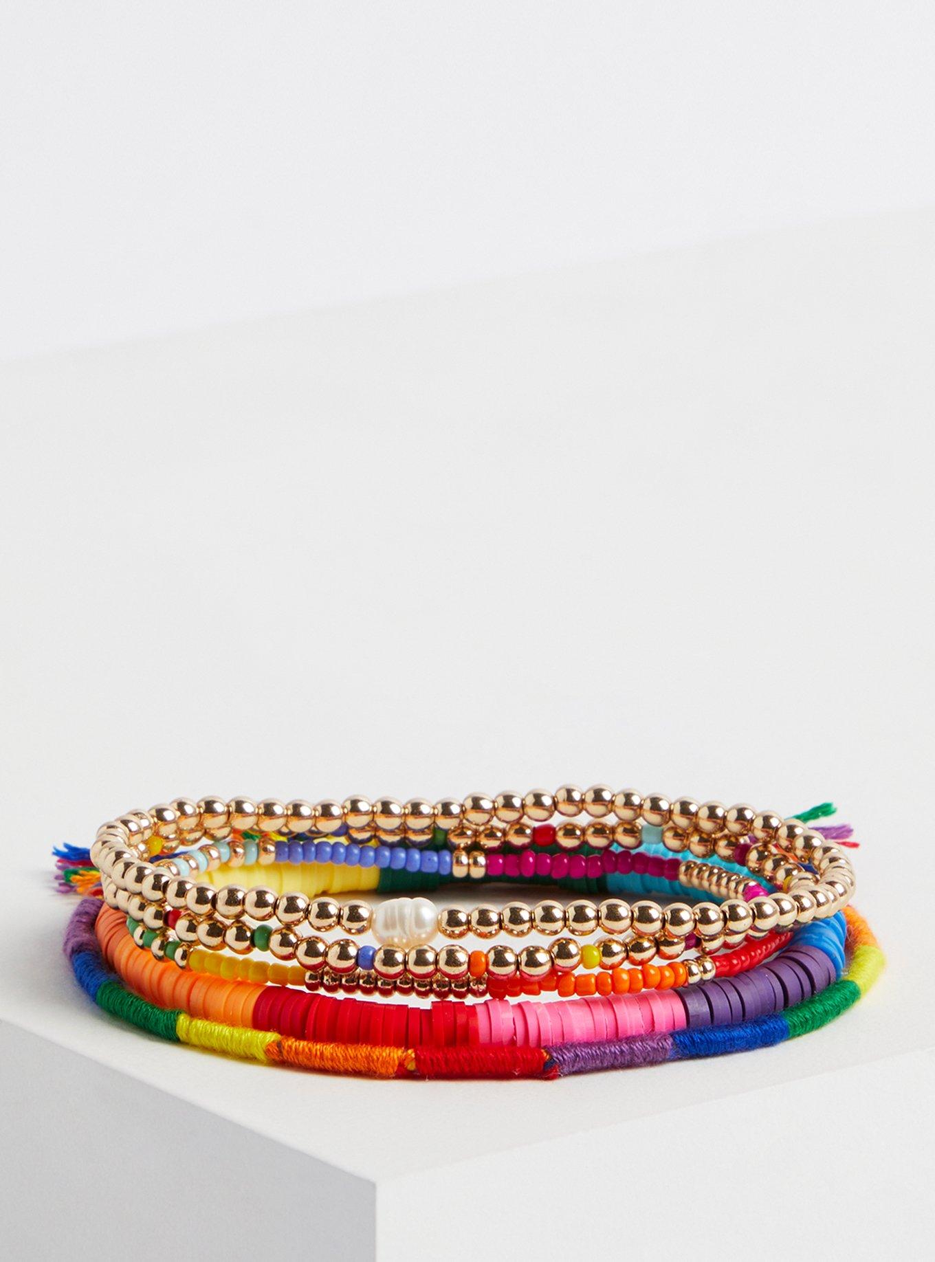 Plus Size Always Proud Rainbow Beaded Stretch Bracelets Set of 5, MULTI, alternate