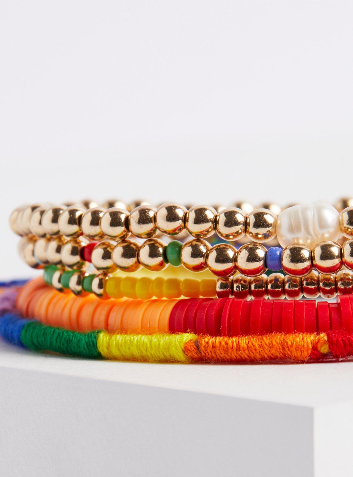 Plus Size Always Proud Rainbow Beaded Stretch Bracelets Set of 5, MULTI, alternate