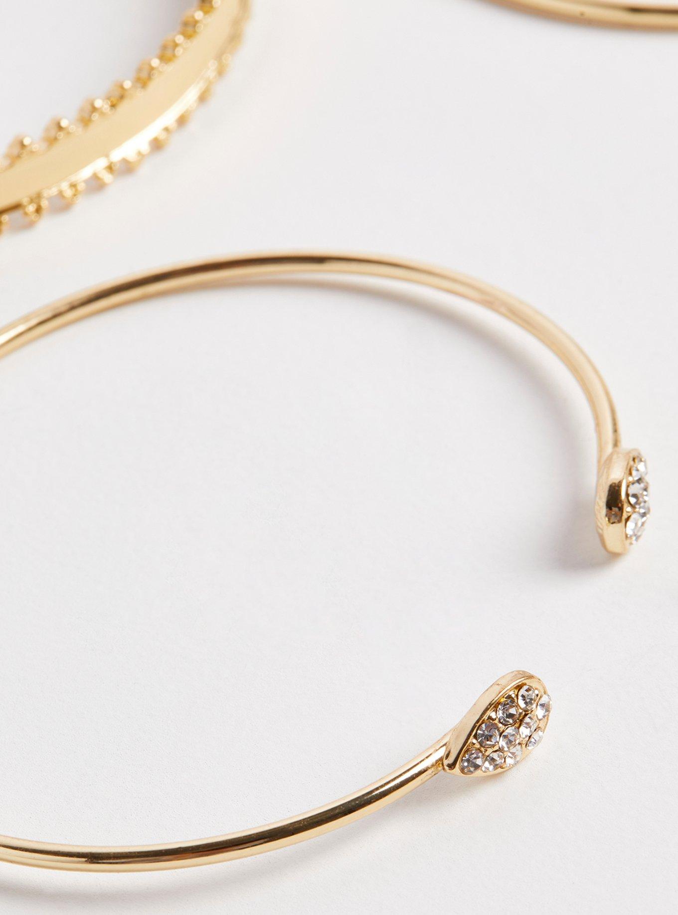 Plus Size Rhinestone Bangle Set - Gold Tone, GOLD, alternate