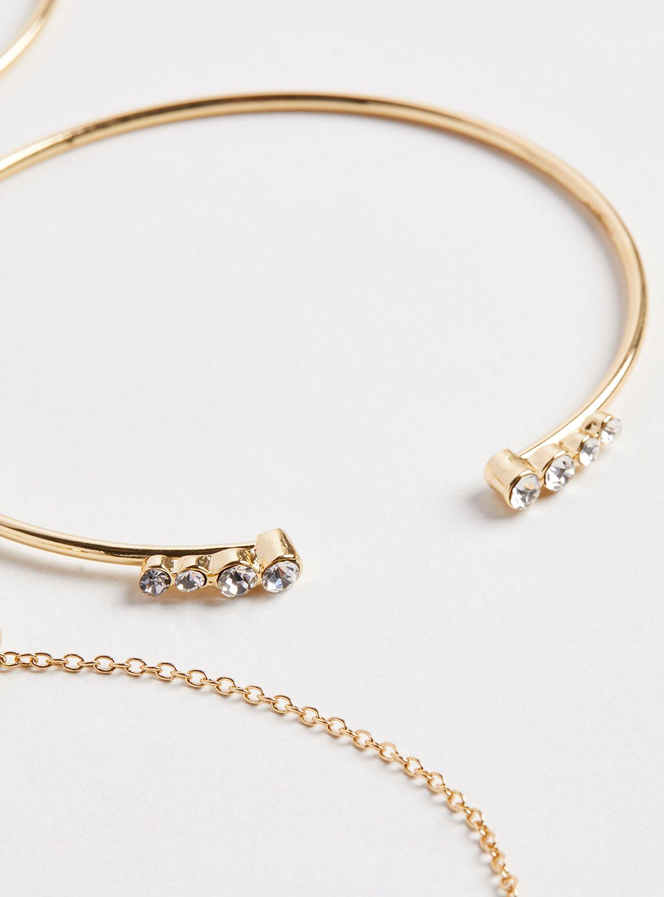Plus Size Rhinestone Bangle Set - Gold Tone, GOLD, alternate