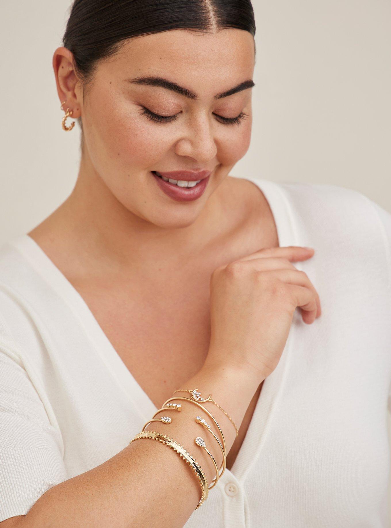 Plus Size Rhinestone Bangle Set - Gold Tone, GOLD, alternate