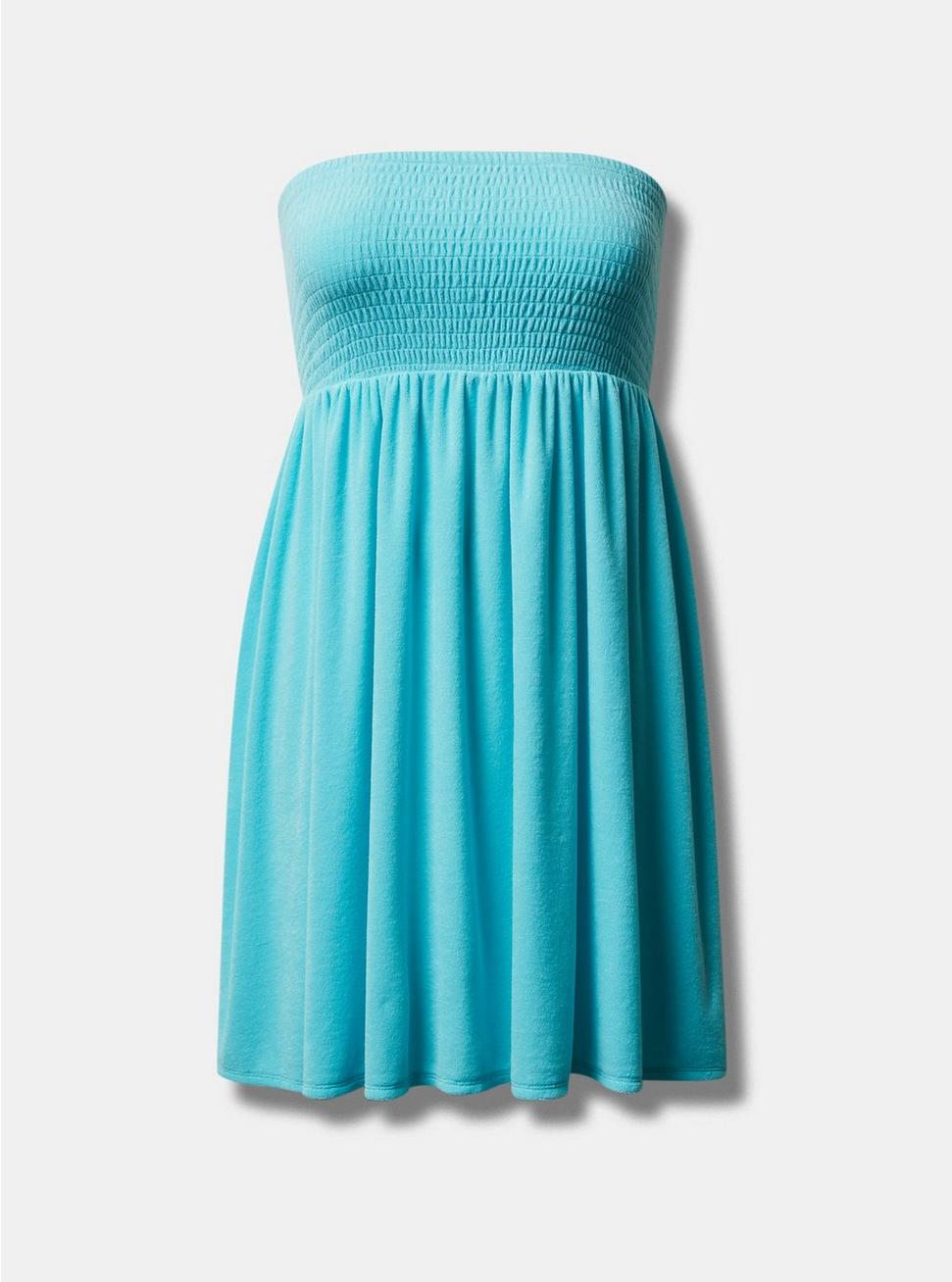 Mini Terry Cloth Smocked Strapless Beach Dress, BLUE RADIANCE, hi-res