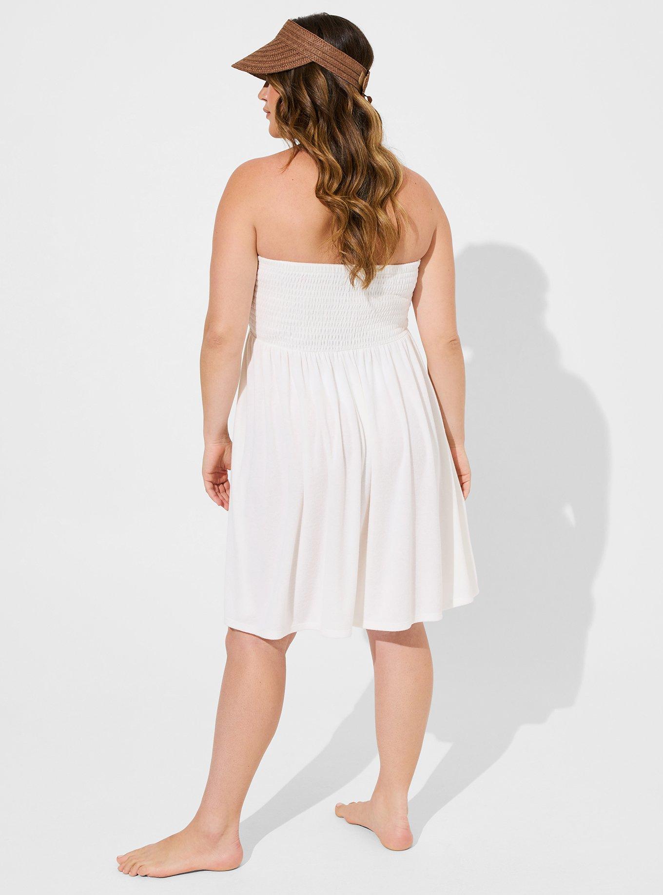 Plus Size Mini Terry Cloth Smocked Strapless Beach Dress Torrid