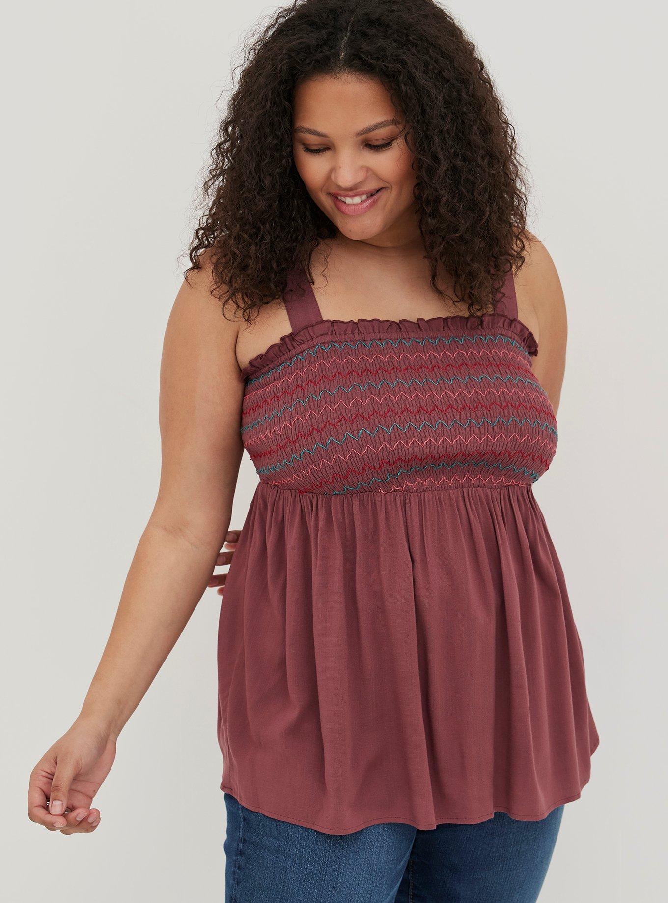 Smocked Babydoll Tank - Dusty Red, GINGER, alternate