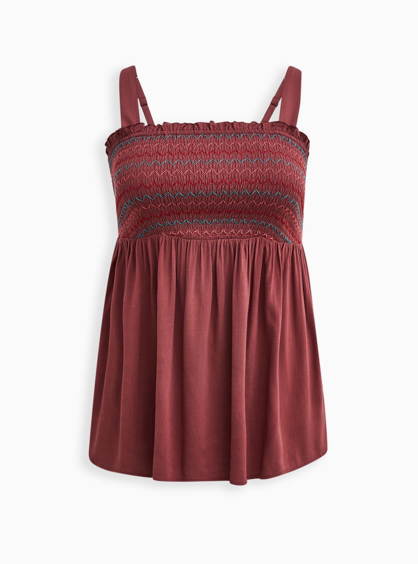 Smocked Babydoll Tank - Dusty Red, GINGER, hi-res