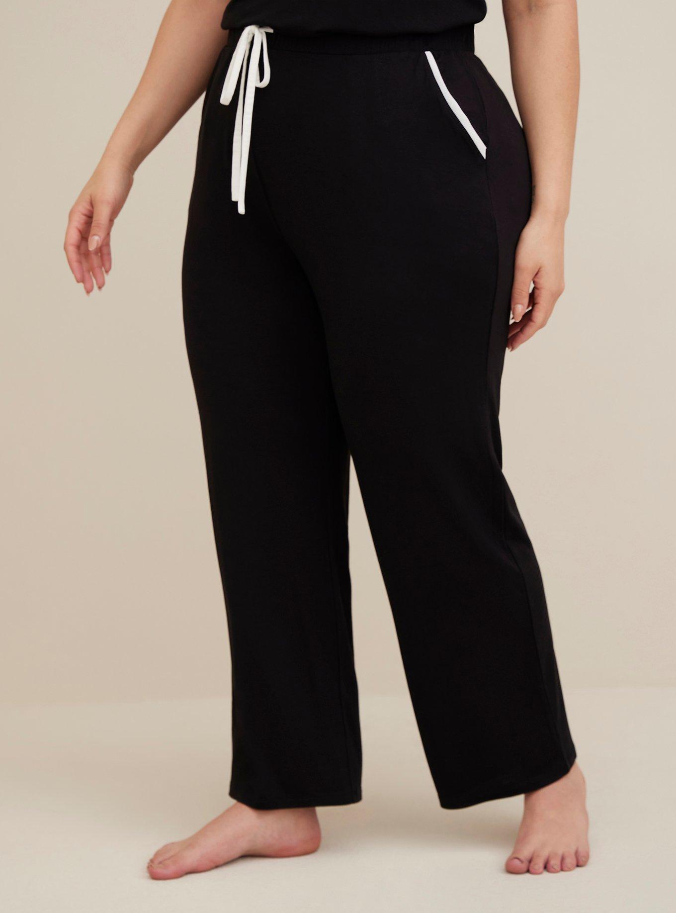 Super Soft Bamboo Jersey Full Length Sleep Pant, BLACK WHITE, alternate