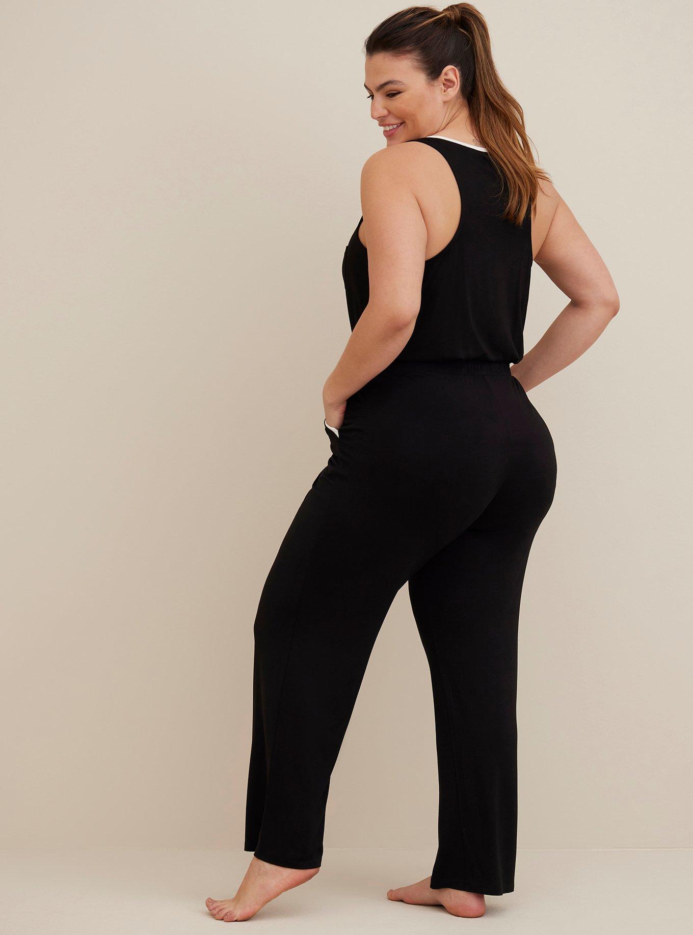 Super Soft Bamboo Jersey Full Length Sleep Pant, BLACK WHITE, alternate