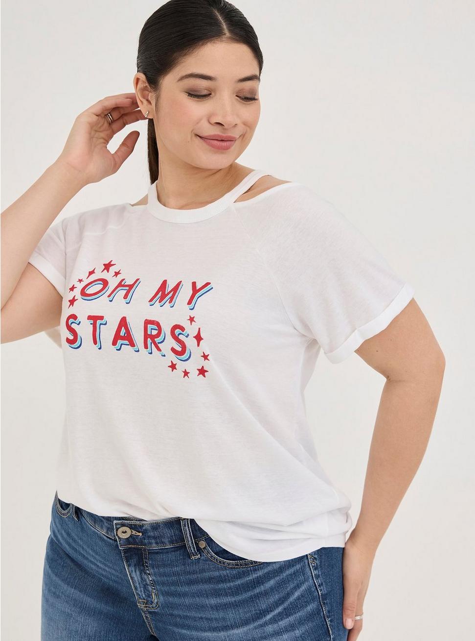 Graphic Classic Fit Triblend Cold Shoulder Top, WHITE STAR, alternate