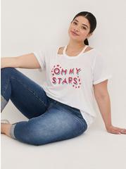 Graphic Classic Fit Triblend Cold Shoulder Top, WHITE STAR, hi-res