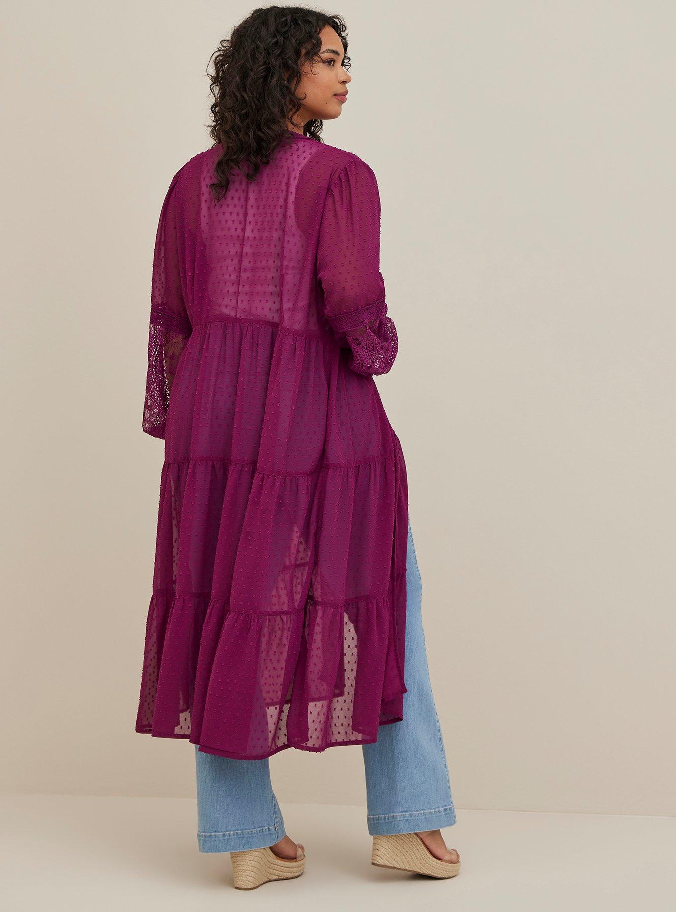 Plus Size Maxi Kimono - Clip Dot Chiffon Plum, PLUM, alternate