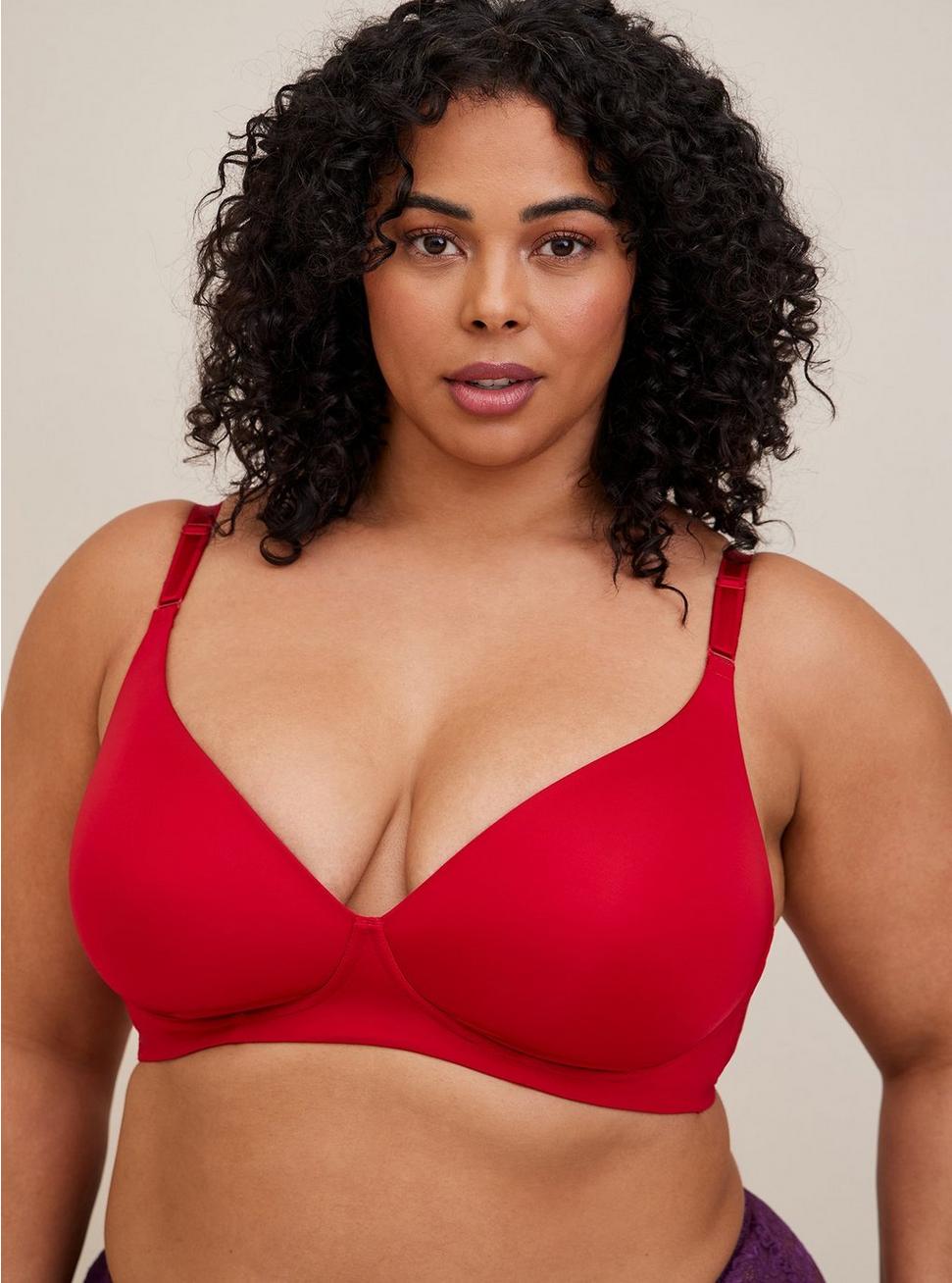 Wire-Free Plunge Lightly Lined Smooth 360° Back Smoothing™ Bra, JESTER RED, hi-res