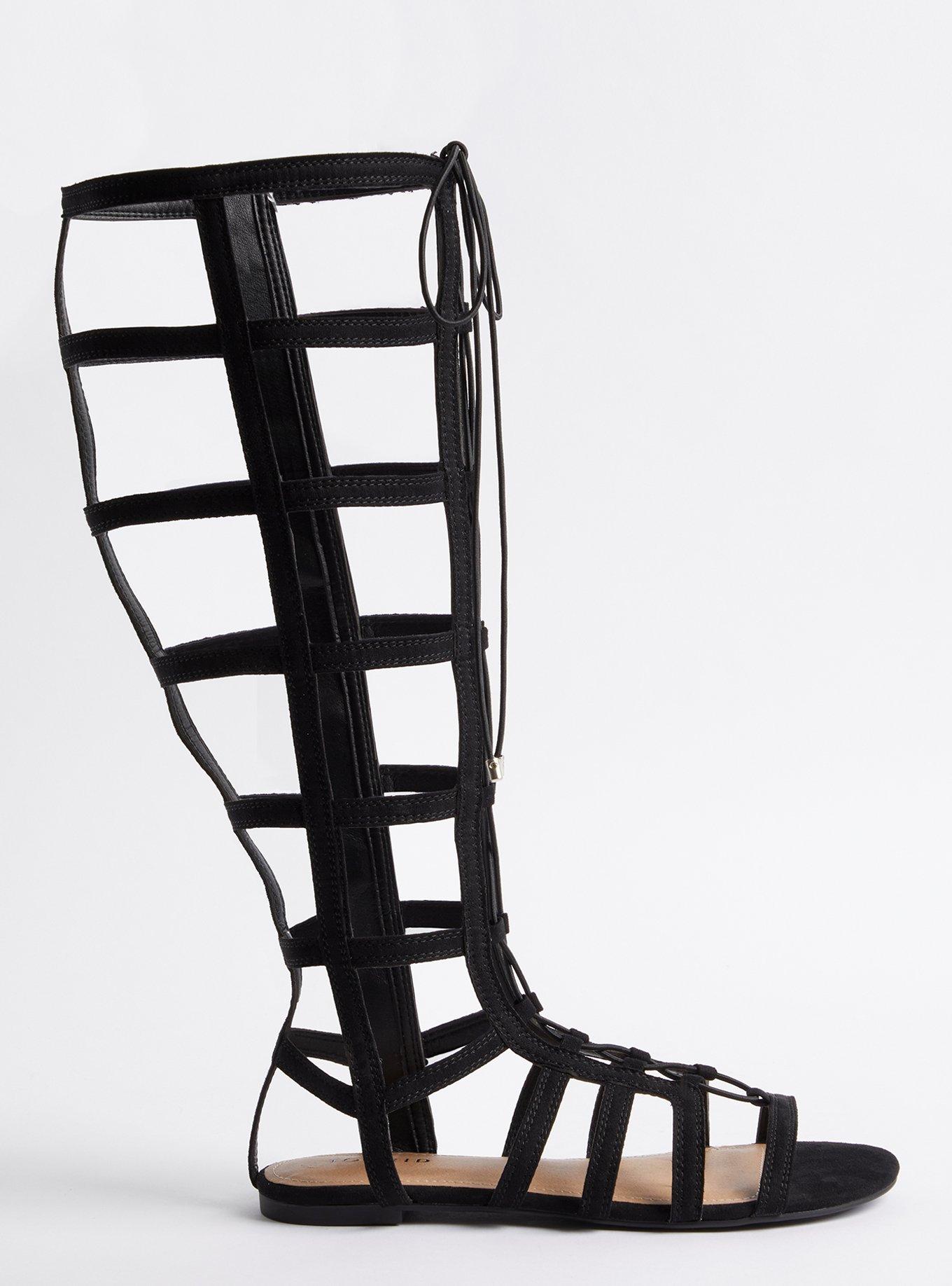 Black thigh high gladiator sandals hotsell