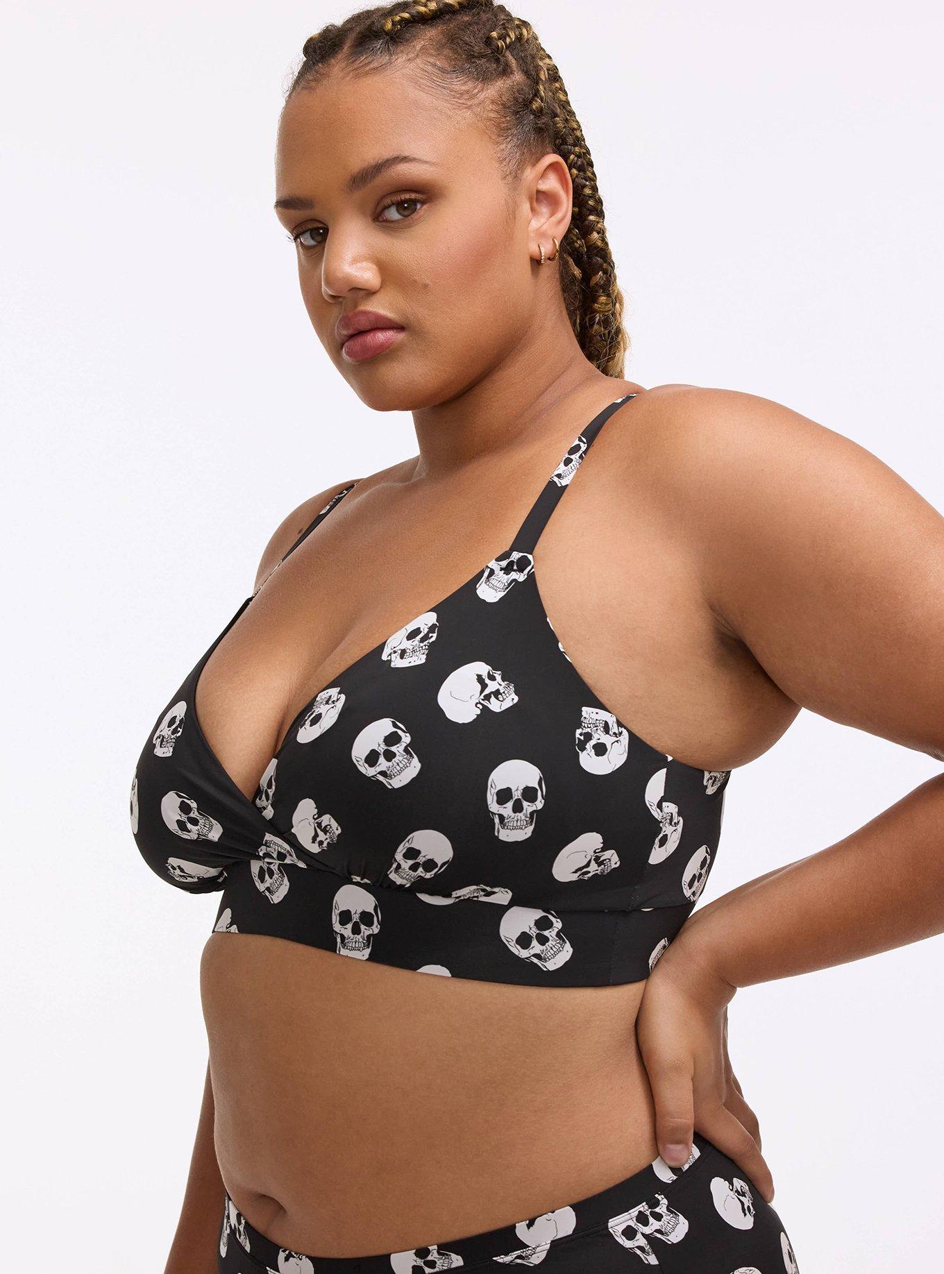 Lightly Lined Microfiber Surplice Bralette, BUBBLEGUM SKULLS BLACK, alternate