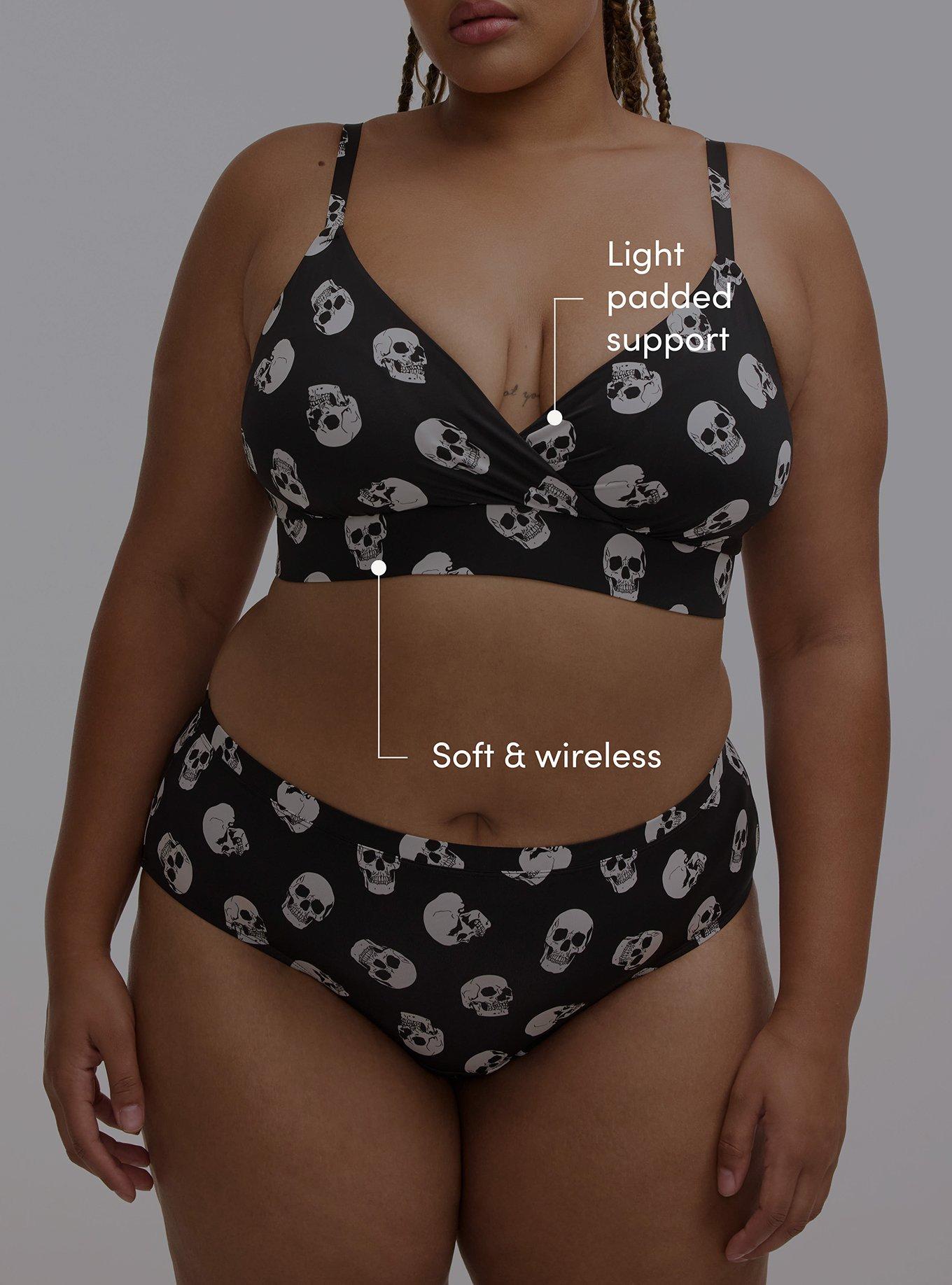 Lightly Lined Microfiber Surplice Bralette, BUBBLEGUM SKULLS BLACK, alternate
