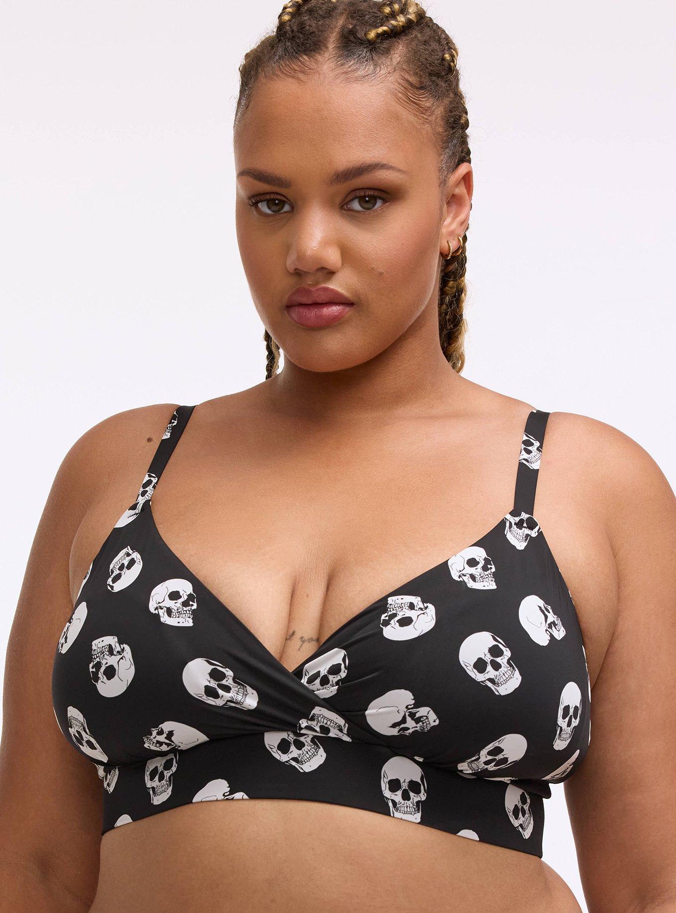 Lightly Lined Microfiber Surplice Bralette, BUBBLEGUM SKULLS BLACK, hi-res