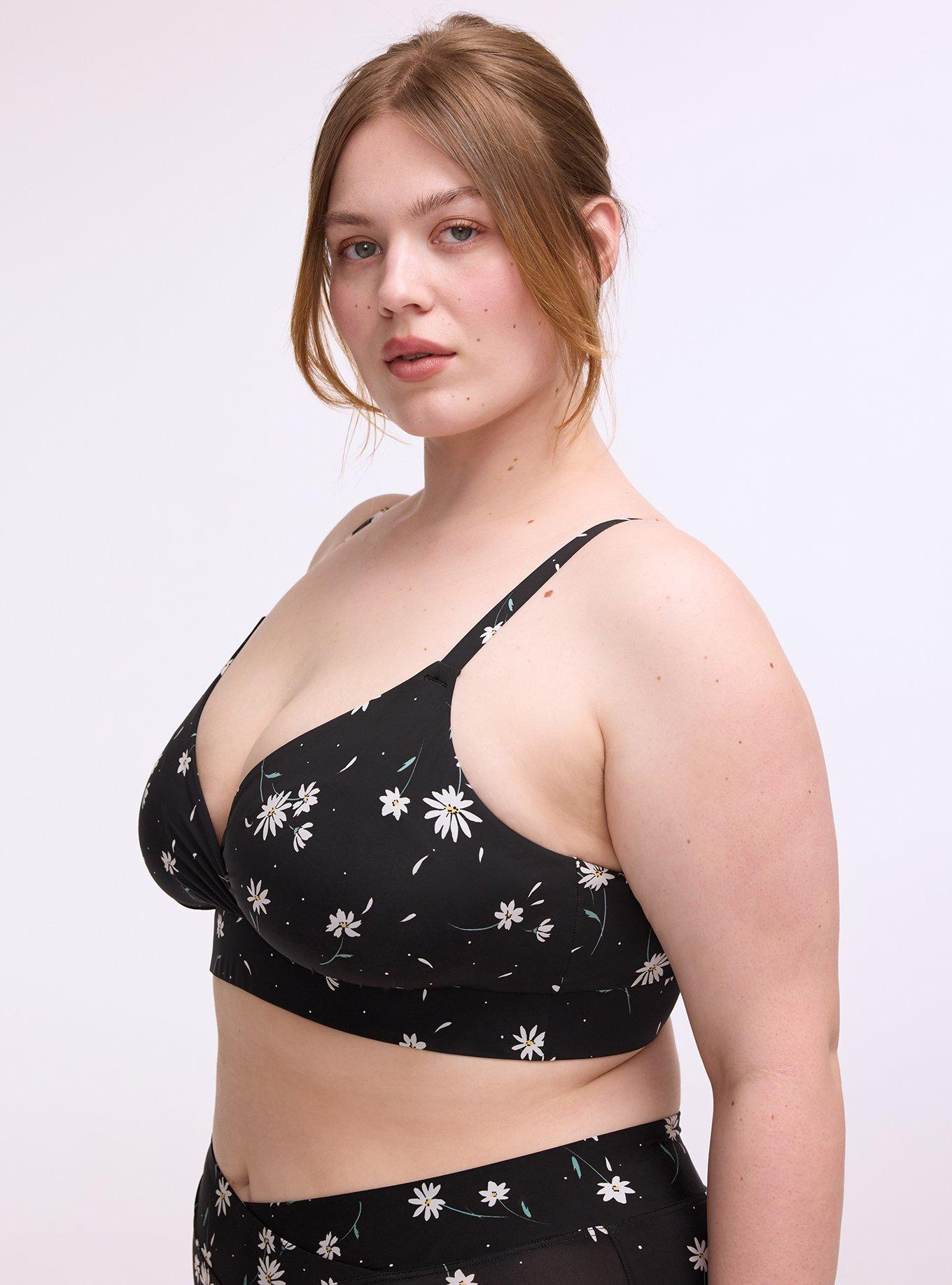 Lightly-Lined Smooth Surplice Bralette, DAISY DANCE FLORAL BLACK, alternate